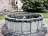 Conques-en-Rouergue - 修道院の回廊の庭の古い噴水(©J.E)