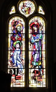 Glas-in-loodraam van de opvoeding van de Maagd - Kerk van Granges-sur-Vologne (© JE)