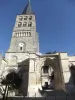 View of the Sainte-Croix bell tower and the church portal