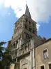 View of the Sainte-Croix bell tower and the portal of the church