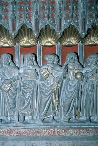 Detalhe do retábulo de Cristo e dos Apóstolos (classificado MH) da igreja de Saint-Denis, datado de 1528