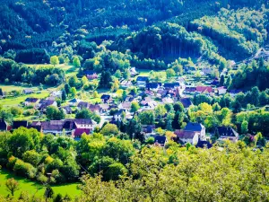 Panorama von Niederbruck von der Jungfrau von Elsass (© JE)