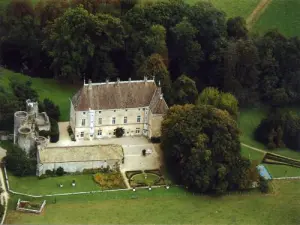 Luchtfoto van het kasteel Germolles