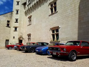 Rally di vecchie macchine, castello di Montsoreau