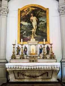 Altar with painting of Saint-Sébastien, in the church (© JE)