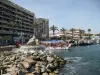 Fontana e barca turistica al porto di Saint-Cyprien