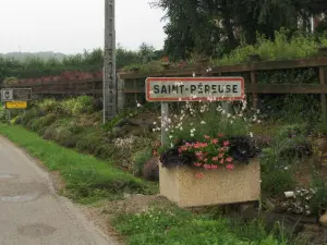 Saint-Péreuse met haar eerste bloem van de steden en dorpen in bloei