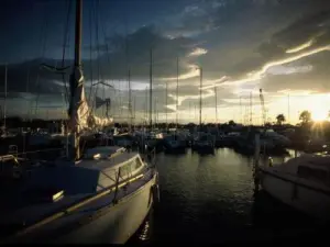 View of the port in the evening at sunset