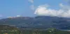 Vue de Sant'Antonino de la route qui descend de Speloncato au-dessus du lac de Codole