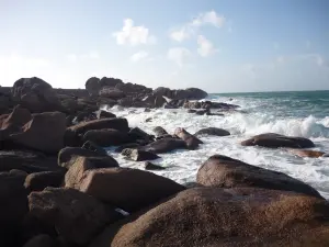 Olas en el rosa rocas