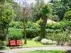 Ботанический сад Deshaies - Красные стулья для остановки в самом сердце цветочного парка