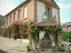 Жерберуа - Цветочный колодец, кирпичный дом (ратуша и музей) и плетистые розы (красные розы)