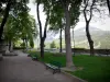 アンブラン - 山の景色を望む大司教の庭（路地、ベンチ、木、芝生、花）