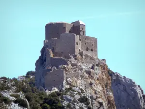 クエリウス城 - Catharの要塞は、そのダンジョン、その本館、そしてその3つの囲いで、その岩が多い峰に腰掛けていました。コルビエールで