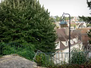 シャルトル - 市内の家々の木、街灯、屋根