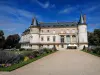 兰布依埃城堡 - 城堡和法国花园的花坛的看法