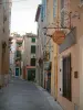 圣特罗佩 - 在老城区的小巷两旁排列着色彩缤纷的房屋，外墙装饰着标志