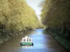 奥德的风景 - 米迪运河：在水路上航行的船在树上