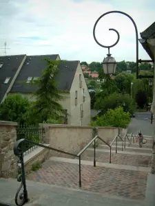 尚蒂伊 - 步入式小巷与锻铁栏杆，路灯柱，树木和城市的房子