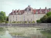 方丹城堡-法国 - 城堡的正面和它的法国花园俯瞰池塘点缀着睡莲