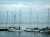 日内瓦湖 - Évian-les-Bains码头和湖的帆船