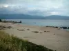 沿海景观科西嘉岛 - 草，沙滩，岩石，地中海和小山在距离