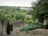 的Chauvigny - 石墙和树木俯瞰公共花园的水