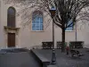 自由城索恩河畔 - 教堂的老酒店Dieu和广场与路灯柱，树，长凳和灌木