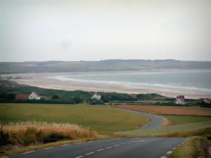 蛋白石海岸的风景 - 道路，田野，房屋，沙滩，大海和海岸线（地区自然公园的帽子和蛋白石沼泽）