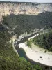 阿尔代什的风景 - Gorgesdel'Ardèche：石灰岩悬崖俯瞰阿尔代什河