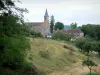 阿尔塞 - 绿色植被环绕的Saint-Laurent教堂和村庄房屋