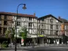 香槟沙隆 - 共和国广场（Place delaRépublique）：半木结构的房屋，商店，装饰着鲜花的灯柱