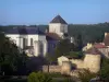 Abadia de Nouaillé-Maupertuis - Abadia de Saint-Junien (antiga abadia beneditina): igreja da abadia e sua torre do sino, edifícios do convento, recinto, torres, fosso (rio Miosson) e árvores