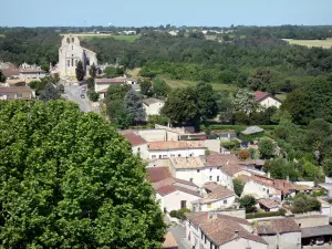 Abadia de La Sauve-Majeure - Vista, de, a, telhados, de, la sauve, vila, e, são-pierre, igreja