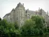 Abadia de Solesmes - Abadia Beneditina Saint-Pierre de Solesmes: edifícios conventuais e vegetação nas margens do rio Sarthe (vale do Sarthe)