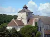 Abbaye de Fontgombault - Abbaye bénédictine Notre-Dame : église abbatiale romane et arbres ; dans la vallée de la Creuse, dans le Parc Naturel Régional de la Brenne