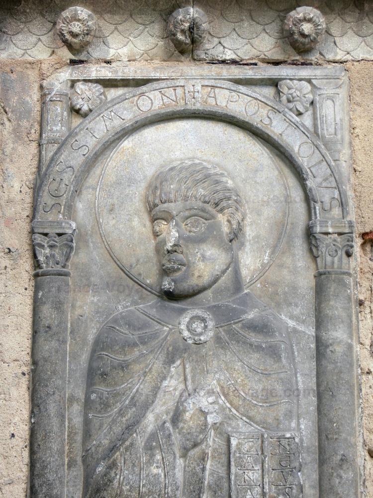 De abdij van Moissac - Abdij van Moissac: Abdij van Saint-Pierre de Moissac: beeld van de H. Simon in de romaanse kloostergang