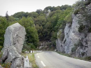 Aigoual Massiv - Gebirgsstrasse gesäumt von Felsen; im Nationalpark der Cevennen (Cevennen-Massiv)