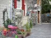 Alba-la-Romaine - Bloemrijk terras van een huis met tafel en stoelen rozen