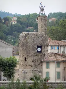 Anduze - Clock tower (remains of old fortifications) and houses of the town