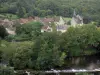 Angles-sur-l'Anglin - Sainte-Croix chapel, houses of the village, Anglin river and trees along the water