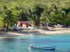 Anse Dufour - Barcos de pesca na areia loira da praia, palmeiras e mar azul-turquesa