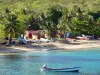 Anse Dufour - Barques de pêcheurs sur le sable blond de la plage, palmiers et mer turquoise