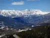 Arrière-pays - Haut Pays : forêt, montagnes aux sommets enneigés (neige)