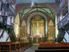 Ascain - Inside the Notre-Dame de l'Assomption church: altarpiece of the choir and wooden galleries