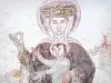 Asnieres-сюр-Vègre - Интерьер церкви Святого Илера: средневековая настенная роспись: Богоматерь с младенцем