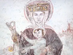 Asnières-sur-Vègre - Intérieur de l'église Saint-Hilaire : peinture murale médiévale : Vierge à l'Enfant