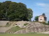 Autun - Overblijfselen van het Romeinse theater (oude theater), bomen en huis