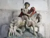 Auxerre - Abdijkerk Saint-Germain: polychroom stenen beeld van Sint-Maarten