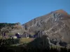 Avoriaz - Blick auf den Wald, die Wohnhäuser des Wintersportortes und den Berg, im Haut-Chablais